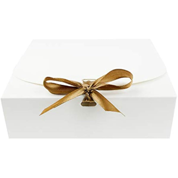 Emartbuy Pack of 12 Square Shaped Presentation Gift Box, 16.5 cm x 16.5 cm x 5 cm, Easy Assembly, White Box with Bow Ribbon
