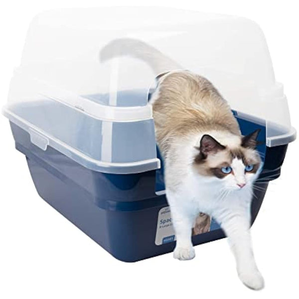 Petfamily 3-in-1 Cat Litter Box with Transparent Hood - Foldable Large Hooded cat litter Tray, Covered Cat Toilet with Anti-Leak Design, Space Saving Litter Pan for Kittens & Adult Cats 55x45x44cm