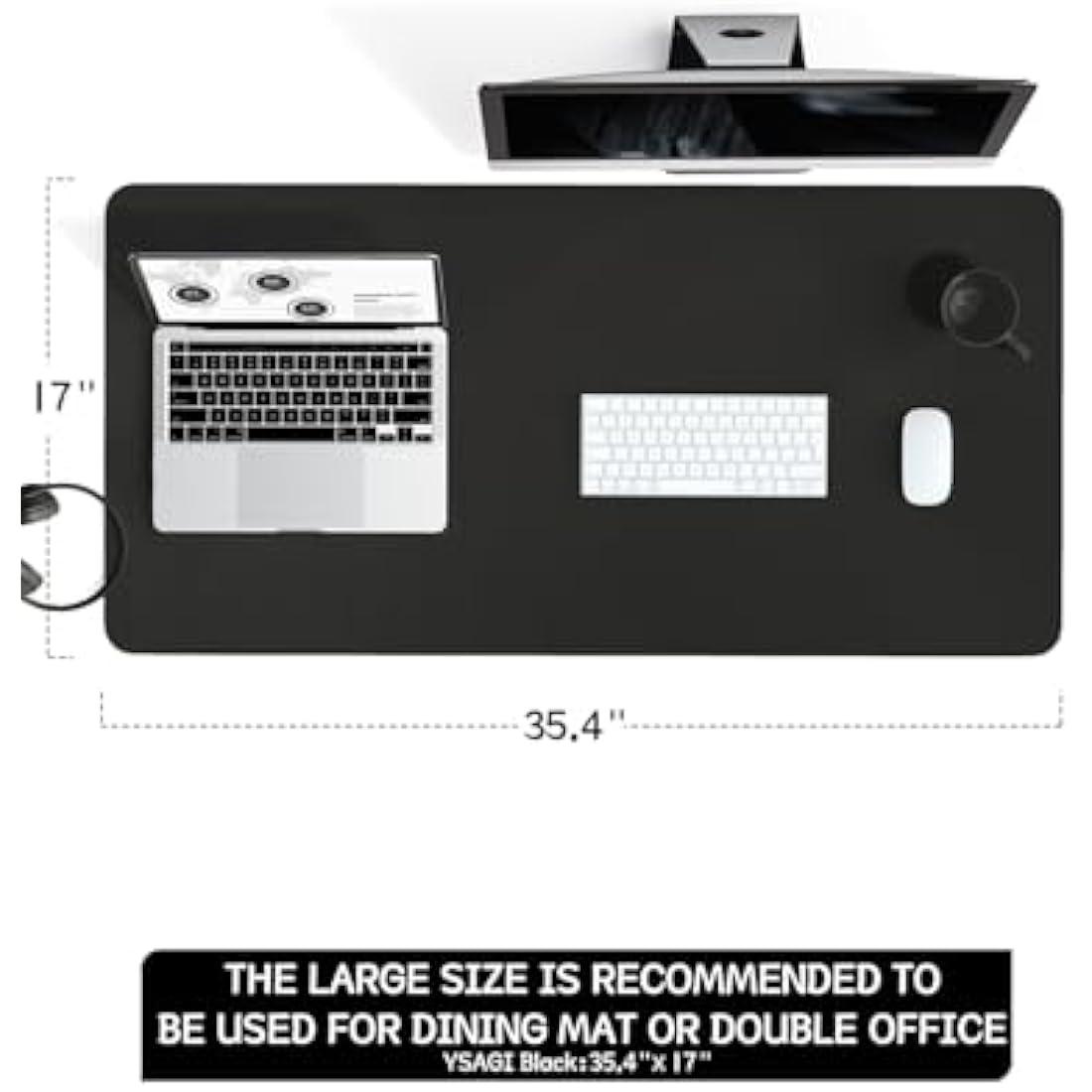 YSAGi Non-Slip Desk Pad, Waterproof PVC Leather Desk Table Protector, Ultra Thin Large Mouse Pad, Easy Clean Laptop Desk Writing Mat for Office Work/Home/Decor (90 x 43 cm, Black)
