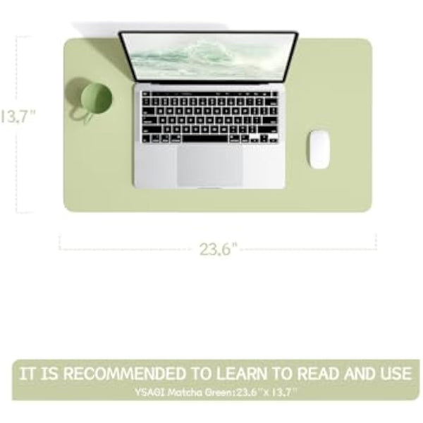 YSAGi Non-Slip Desk Pad, Waterproof PVC Leather Desk Table Protector, Ultra Thin Large Mouse Pad, Easy Clean Laptop Desk Writing Mat for Office Work/Home/Decor (60 x 35 cm, Matcha Green)