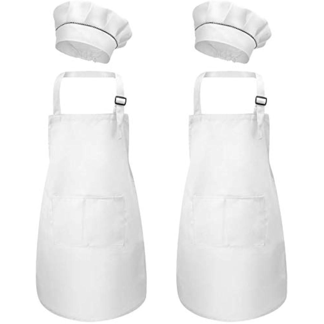 4 Pcs White Kids Apron and Chef Hat Set, Adjustable Children Aprons with Pockets for Boys Girls, Kitchen Garden Bib Aprons, Toddler Chef Apron for Baking Cooking Crafting Painting (M for 3-6 Age)