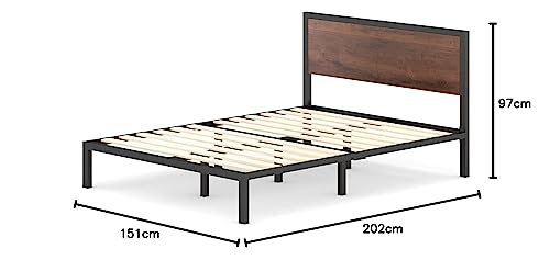 Zinus Mory Single Bed frame - Bed 90x190 cm - 30 cm Height - Metal and Wood Platform Bed frame with Wood slat support - Brown and Black