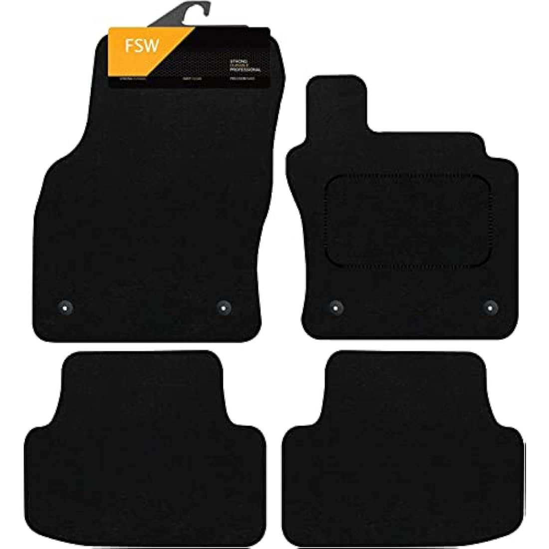 FSW - Tailored Mats - Fits VOLKSWAGEN Vw T-Roc 2017 Onwards - Black Carpet - Anti Slip Mat - Non Slip Car Floor Mat, Fitted With Clips & Granulated Backing - 4 Pc Floor Mat Only