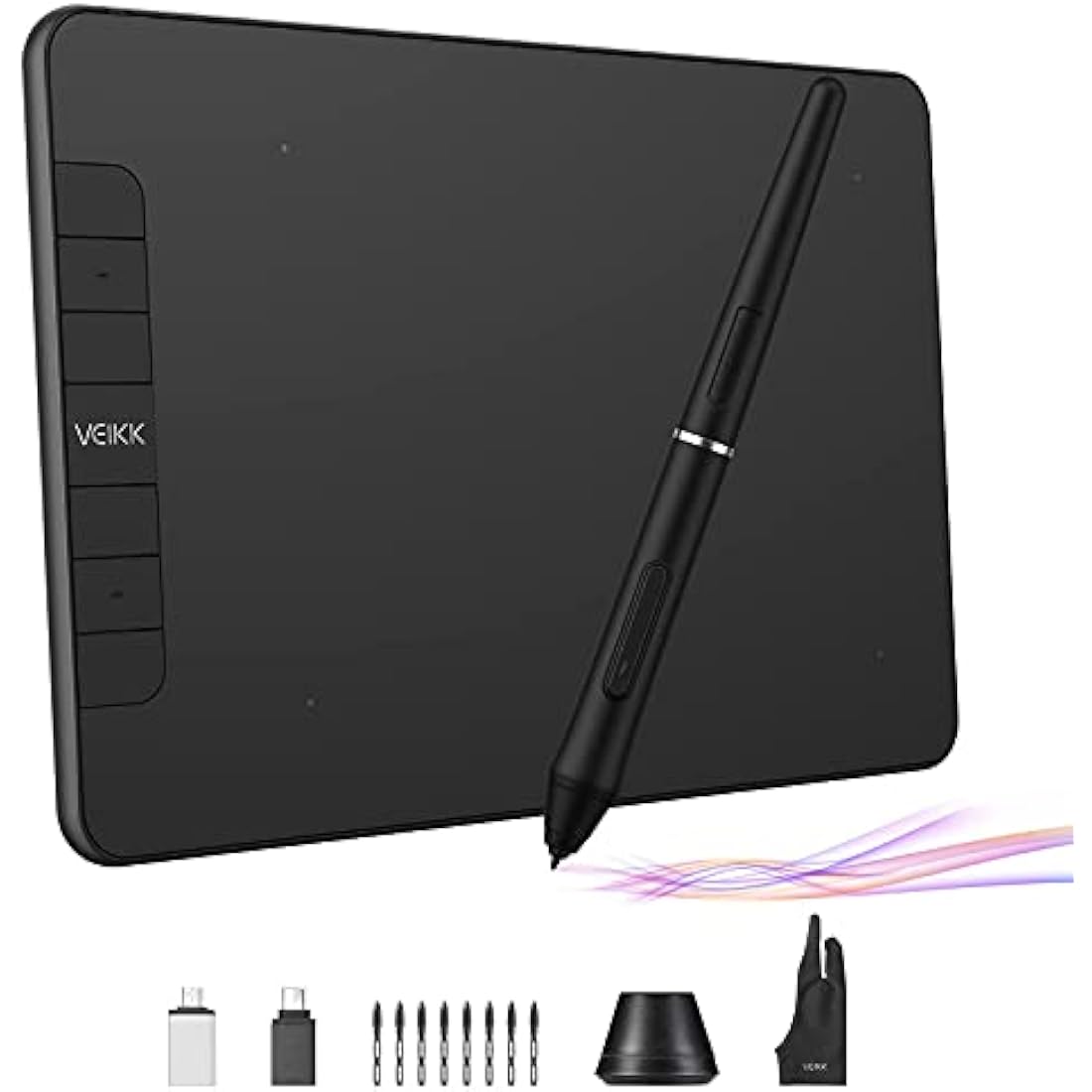 Graphics Drawing Tablet, VEIKK VK640 6 × 4 Inch Digital Drawing Pad with Battery-Free Pen 6 Shortcut Keys Tilt Function 8192 Levels Electronic Writing Pad for Laptop PC for Android OS Windows MAC