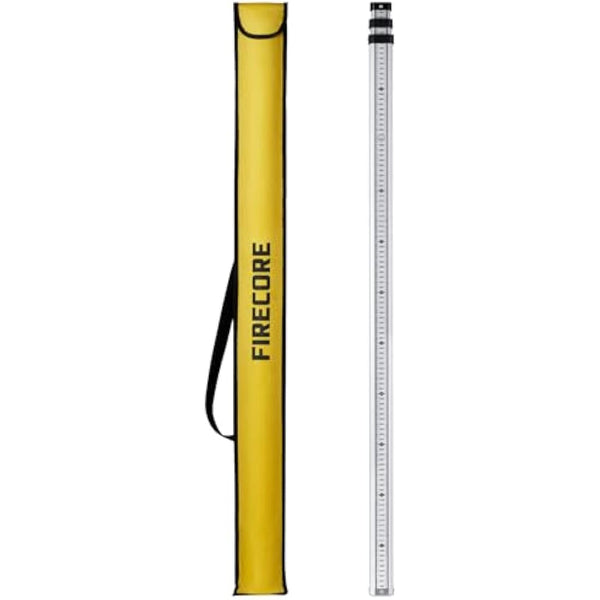 Firecore Levelling Staff, Telescopic Levelling Staff 3m, Aluminium Measuring rods for Cross line Lasers and Rotating Lasers, Measuring Staff with Spirit Bubble, 3m Length in 3 Sections, mm/dm Scale