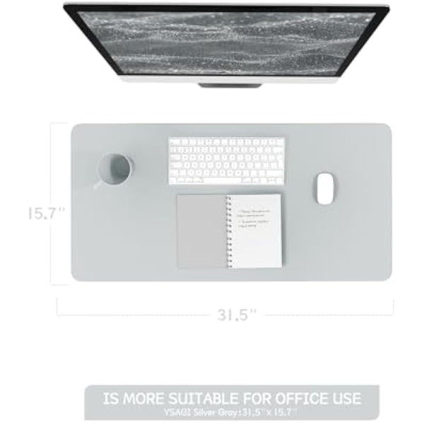 YSAGi Non-Slip Desk Pad, Waterproof PVC Leather Desk Table Protector, Ultra Thin Large Mouse Pad, Easy Clean Laptop Desk Writing Mat for Office Work/Home/Decor (80 x 40 cm, Silver Grey)