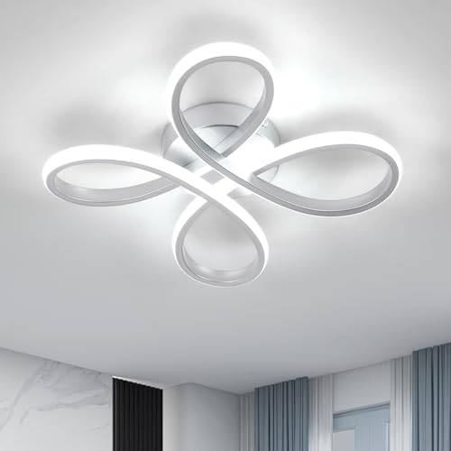 Dorlink Ceiling Lights, Silver Flower Ceiling Light 30W, Creative Flower Shape Chandeliers Ceiling Light for Living Room, Semi Flush Ceiling Lamp for Bedroom, Kitchen, 6500K Cool White