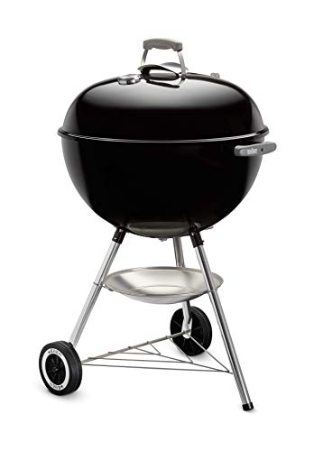 Weber Classic Kettle Charcoal Grill, Ø 57cm Grill Area, BBQ Grill with Porcelain-Enamelled Lid & Bowl, Lid Thermometer, Tripod Stand & Wheels, Chromed Grill Grate - Black (1341504)
