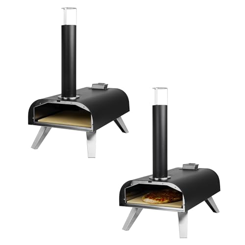 George Foreman Outdoor 12 Inch Wood Pellet Portable Wood Fired Pizza Oven Stainless Steel with Paddle and Carry Bag, BBQ Oven & Smoker, Foldable Legs GFWPPO1SSPC