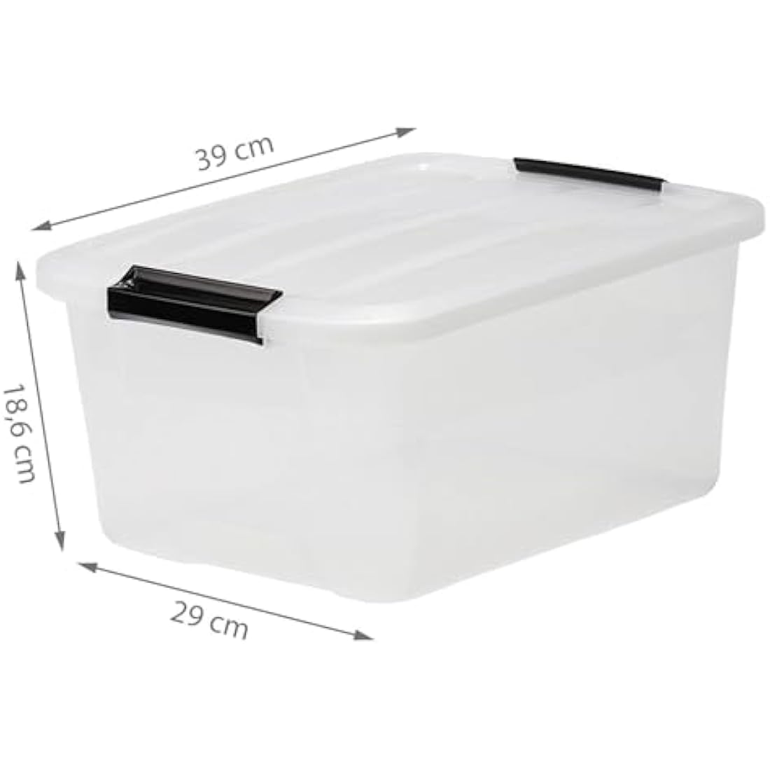 Iris Ohyama Plastic Storage Boxes with Lids, 15L, Set of 6, Clear, Latching Buckles with Handles, Stackable, Nesting, Strong & Durable, For Closet, Garage, Home, Office, Organising Tote Bins, TB-15
