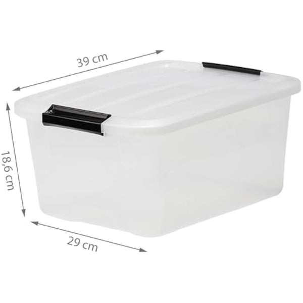Iris Ohyama Plastic Storage Boxes with Lids, 15L, Set of 6, Clear, Latching Buckles with Handles, Stackable, Nesting, Strong & Durable, For Closet, Garage, Home, Office, Organising Tote Bins, TB-15