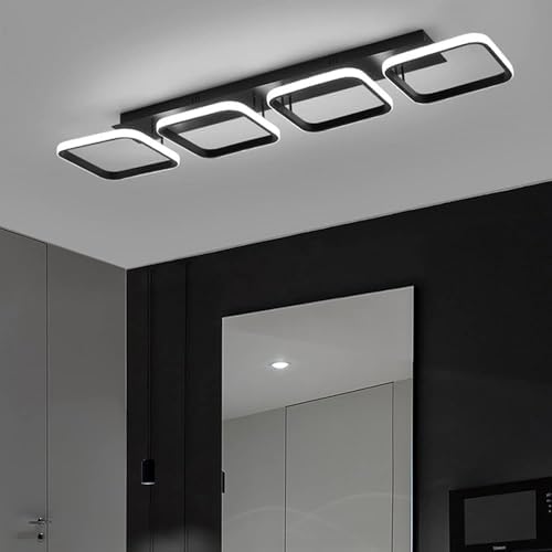 EIDISUNY Modern Led Ceiling Lights, 4 Square Black Lamp LED, Indoor Led Ceiling Lighting Fixtures for Porch Hallway Bedroom Living Room Kitchen Office Entrance - 44W Cool White Light 6000K (Black)