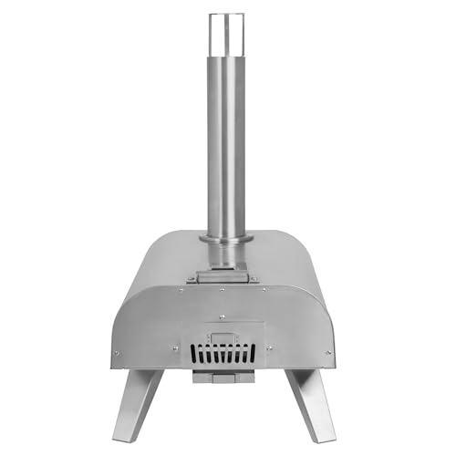 George Foreman Outdoor 12 Inch Wood Pellet Portable Wood Fired Pizza Oven Stainless Steel with Paddle and Carry Bag, BBQ Oven & Smoker, Foldable Legs GFWPPO1SSPC