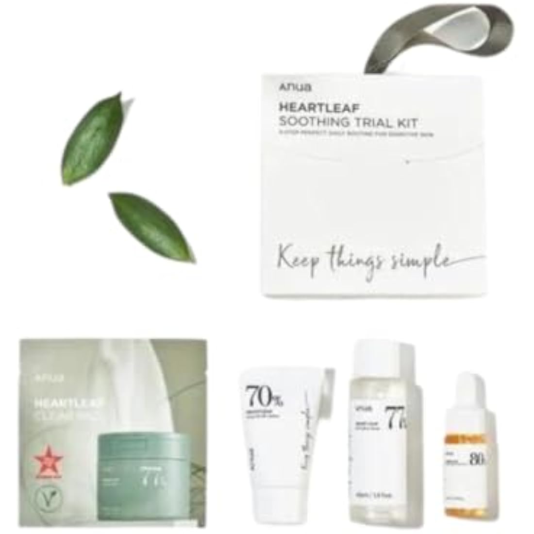Anua Heartleaf Smoothing Trial Kit - Korean Travel Size Gift Set With Heartleaf 77 Clear Pad, Toner, Lotion & Ampoule