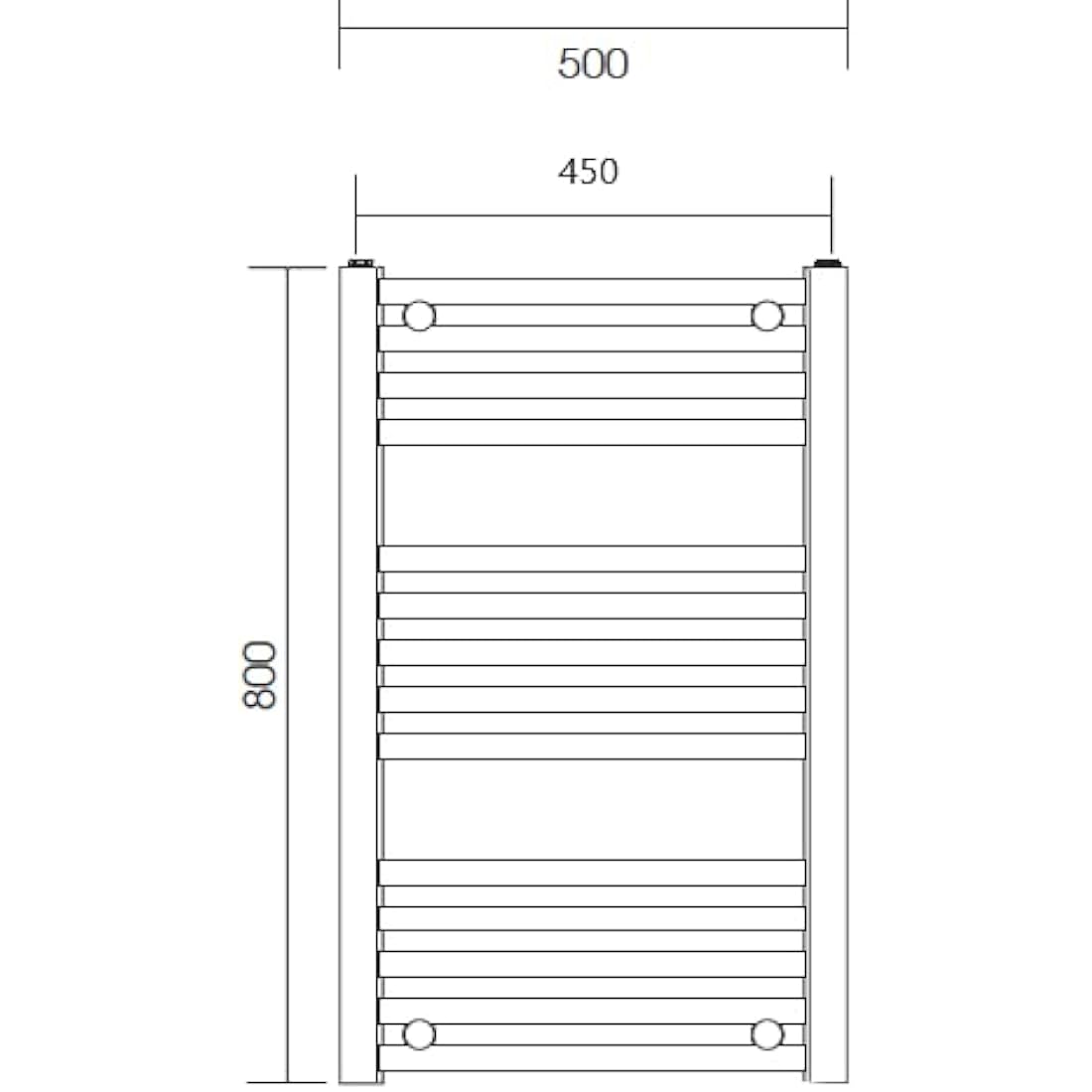 Manissa Milano Chrome Straight Central Heating Towel Rail W500mm x H800mm Flat Central Heating Towel Radiator
