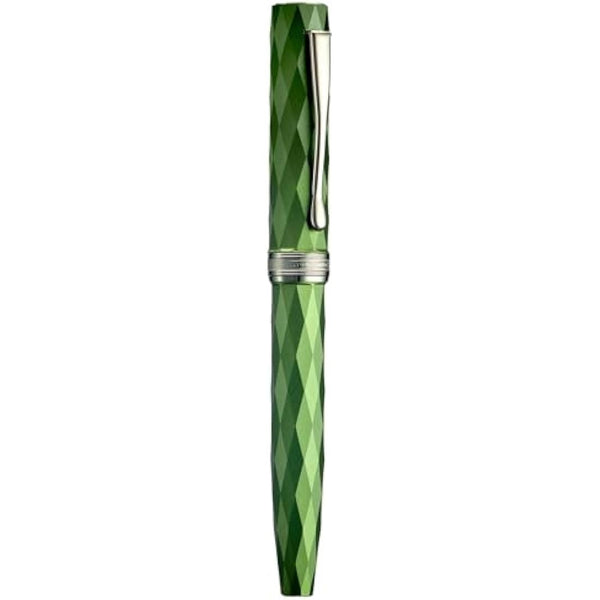 Hongdian N11 Fountain Pen, Titanium-Coated Black Fine Soft Nib, Grass Green & Lozenge Geometric Design with Metal Case Set