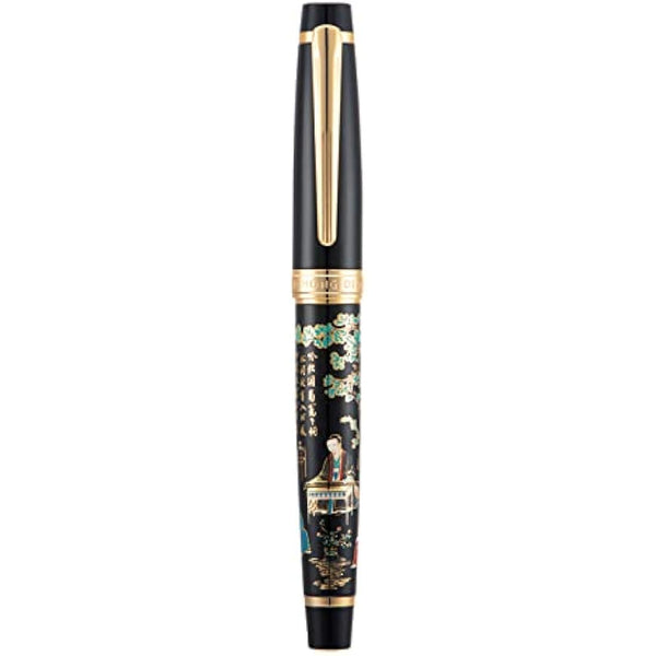 Hongdian 231 Chinese Classical Fountain Pen, Iridum Fine Gold Nib with Chinese Painting Design, Smooth Writing Pen with Ink Converter and Metal Pen Box Set