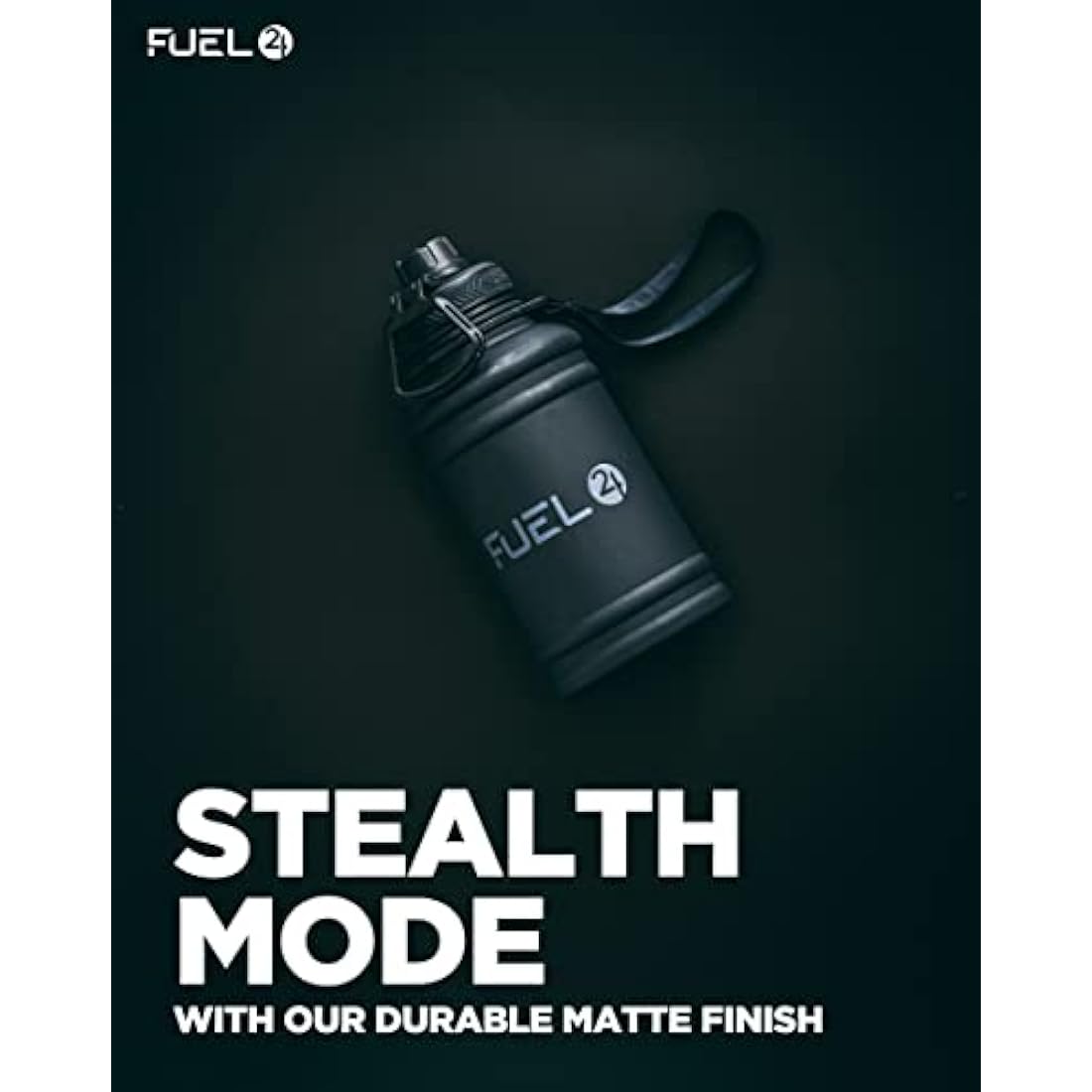 Fuel24 1.3L/2.2L Black Water Bottle Metal - STRONG, Drop & Leakproof BPA free 2L 1L Stainless Steel Water Bottle (1 Litre) - Large Gym Bottles for Men, Sports Water Bottle, Travel, Hiking Water Bottle