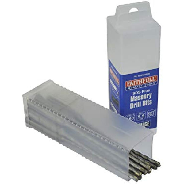 Faithfull FAISDS10210B SDS Masonry Drill Bit 10 mm x 150 mm WL x 210 mm - Bulk pack of 10 Silver