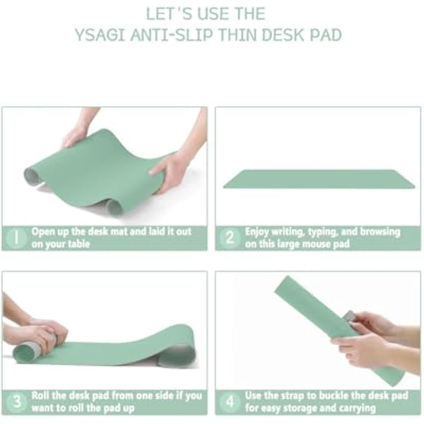 YSAGi Non-Slip Desk Pad, Waterproof PVC Leather Desk Table Protector, Ultra Thin Large Mouse Pad, Easy Clean Laptop Desk Writing Mat for Office Work/Home/Decor (80 x 40 cm, Light Green)