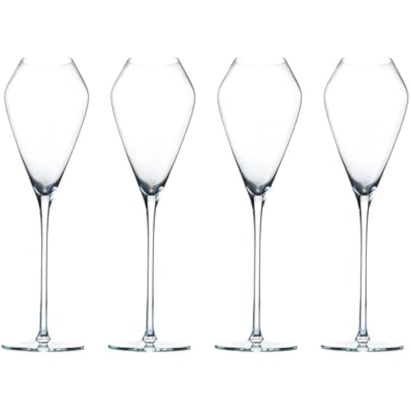 Katie Jayne 285ml 'Tulip' Champagne Flutes Set of 4 | Mouth-Blown Glass Set for Prosecco & Cocktails | 4 Large Modern Glasses for Home Bars, Weddings & Parties | Gift-Boxed, Handmade Drinking Glasses