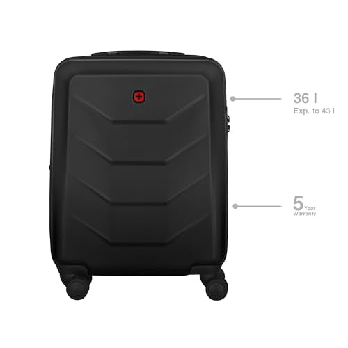 Wenger Prymo Medium hardside case with 4 Wheels, mid-Sized, 59 (67) L, Hardshell, Security Lock, for Men and Women, Travel or Vacation, Black, 612537