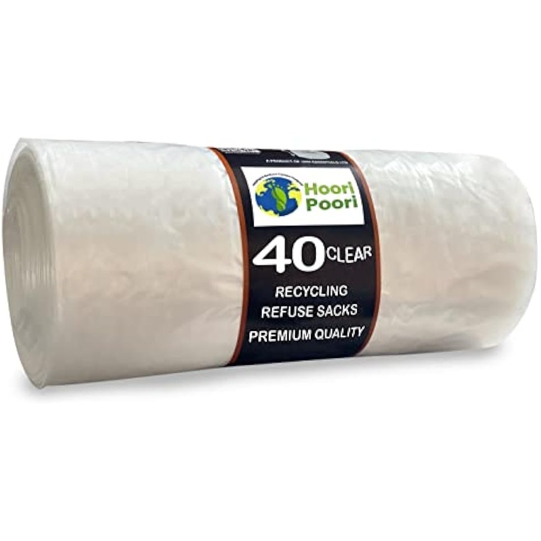 HooriPoori 100L 40 extra large Strong Clear Recycling Bags, 35 μm Strong Leak Tear Resistant, Transparent Bin Liners, See through heavy duty bin bag, Refuse Sacks 100% Recycled Material & Eco Friendly