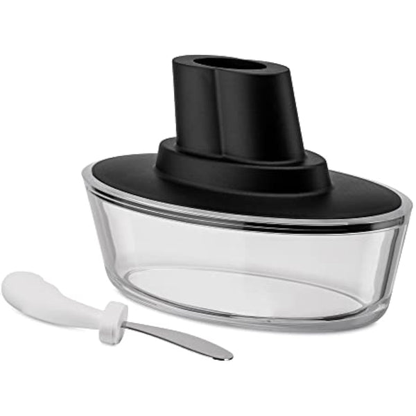 Alessi Ship Shape Container with Small Spatula in 18/10 Stainless Steel and Thermoplastic Resin, Black, 15,5cm