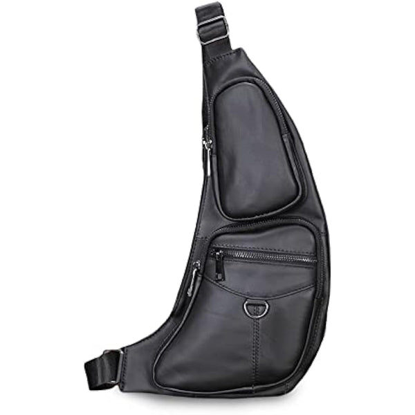 FANDARE Retro Sling Bag - Genuine Leather Chest Crossbody Bag for Business Travel Hiking Bicycle Sport Gym Pack - Black