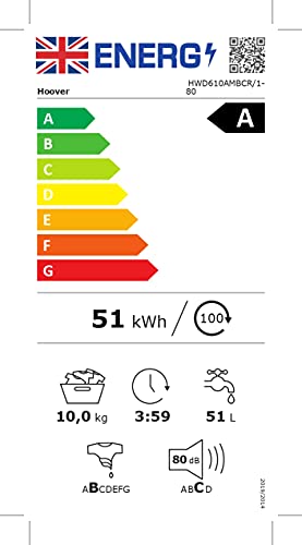 Hoover H-WASH 500 10kg Freestanding Washing Machine, 1400 RPM, A Rated, ECO‑Power Inverter Motor, hOn App, 60 Programmes, Care Dose, Power Care System, White, 60x59x85 cm ‑ HW 410AMC/1-80