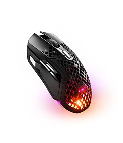 SteelSeries Aerox 5 Wireless - Holey RGB Gaming Mouse - Ultra-lightweight Water Resistant Design - 9 Buttons - Lag-free 2.4GHz / Bluetooth Wireless - 18K DPI TrueMove Air Optical Sensor