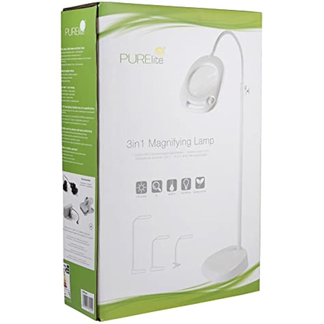 PURElite Magnifying LED Floor Lamp – 3in1 Lamp, Table Lamp & Clip-on Light, Natural Daylight Bulbs, Dimmer Switch, Adjustable Flexi Neck, For Needlework, Sewing, Crafting, Reading