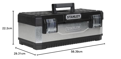 STANLEY Galvanised Toolbox Chest with Heavy Duty Metal Hinge, Portable Tote Tray for Tools and Small Parts, 26 inch, 1-95-620