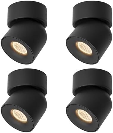 Aisilan 4 Pack Single Spotlight in Matt Black Dimmable 9W 3000K LED Adjustable 360° Spot Light Indoor Modern Rotatable Individual Spotlights for Ceiling or Wall Mounted