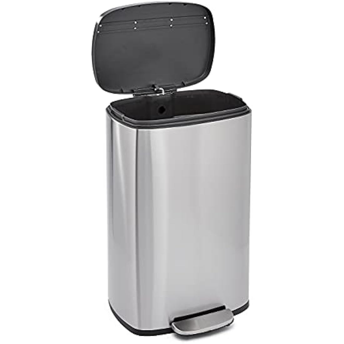 Amazon Basics Rectangular Soft-Close Rubbish Bin with Plastic Lid, 50 Litres, Satin Nickel