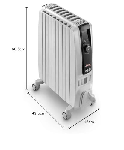 De'Longhi Dragon 4 TRDSX40820E.WB, Oil Filled Radiator with Electronic Timer, Quiet Heater with Functional Design, Chimney Design and Castors, Safety Thermostat, 3 Fan Settings, 2000W, White/Beige