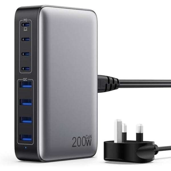 200W USB C Fast Charger Block,Upgraded GaN III 8-Port Charging Station Hub,PD 65W Laptop Charger Power Adapter Compatible with MacBook Pro/Air,Steam Deck,Dell XPS,iPhone 16 Pro/15,Galaxy S24/S23 etc