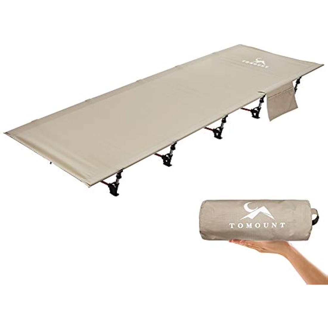 FreiZelt Camping Cot Folding Bed Lightweight Aluminum Poles Compact Portable Camp Bed Easy to Build Resilient Camping Bed for Tents - Khaki