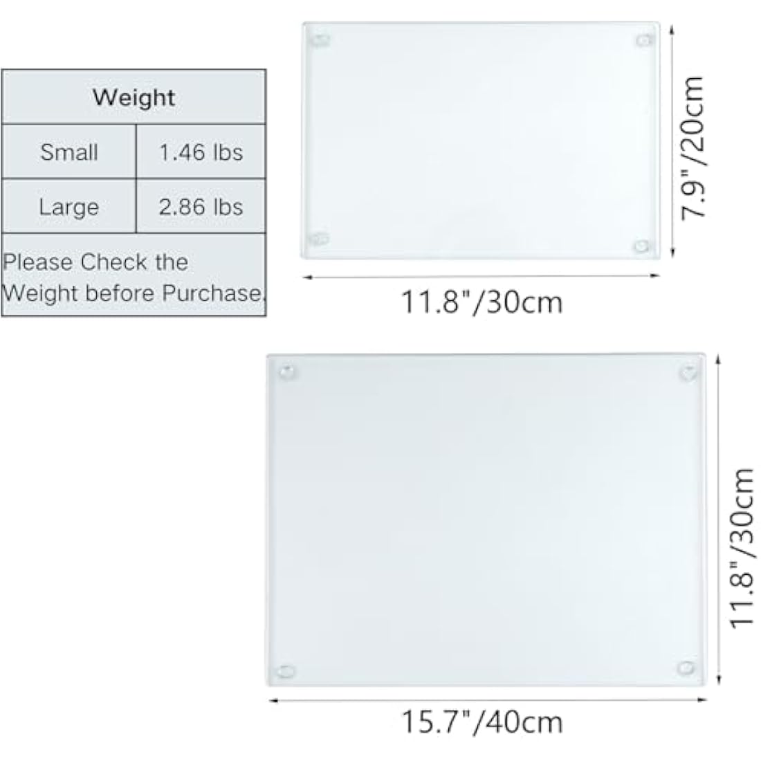 Hacaroa 4 Pack Tempered Glass Cutting Board with Rubber Feet, Rectangle Non-Slip Chopping Board, Long Lasting Clear Glass Tray for Kitchen Countertop, Table, Shatter-Resistant, Heat-Resistant, 2 Size