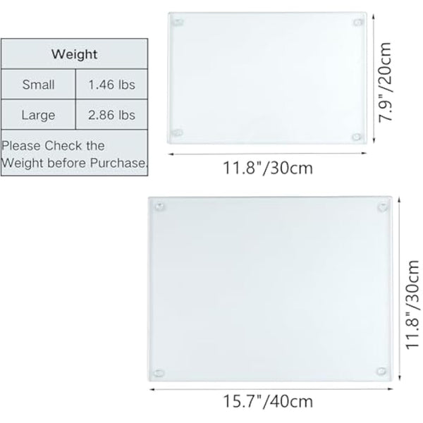 Hacaroa 4 Pack Tempered Glass Cutting Board with Rubber Feet, Rectangle Non-Slip Chopping Board, Long Lasting Clear Glass Tray for Kitchen Countertop, Table, Shatter-Resistant, Heat-Resistant, 2 Size
