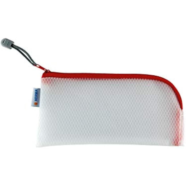 HERMA 20001 Zip Cosmetic Bag, Pack of 10, transparent (23 x 11 cm) small zippered travel pouch for mobile phone, charging cable, cosmetics, pens, keys, clear toiletry bag with zipper, assorted colours