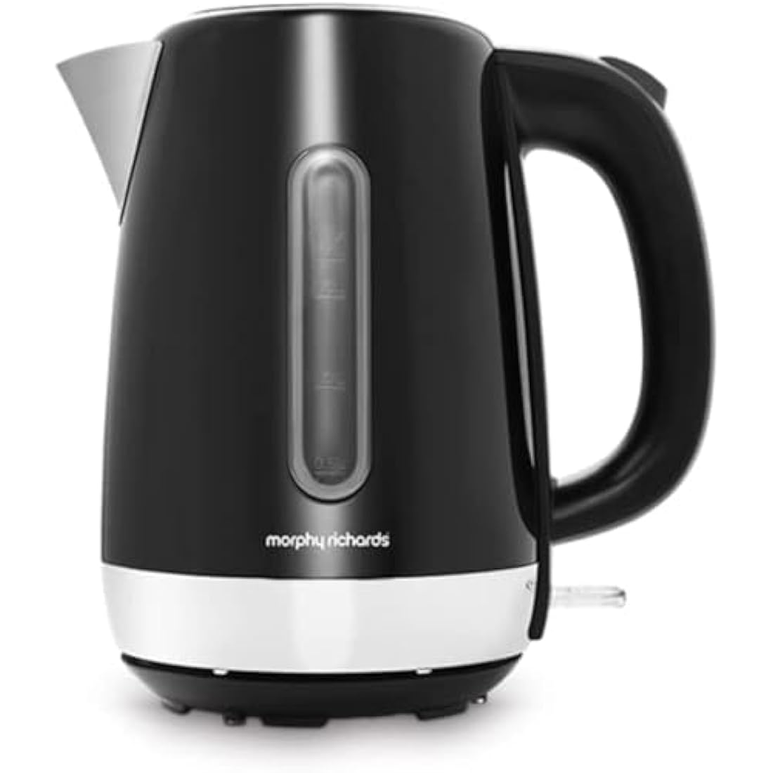 Morphy Richards Equip Kettle, 1.7L, 3Kw Rapid boil, Removeable Limescale Filter, Easy View Water Gauge, Stainless Steel Case, Black, 102783