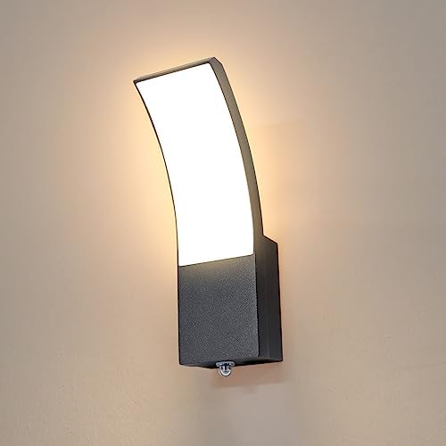 HLFVLITE Outdoor Wall Light Dusk to Dawn - Aluminum LED Exterior Lamp for Patio, Terrace, Hallway, Garage, and Porch - IP54 Waterproof, 3000K, 1000LM Brightness, Black