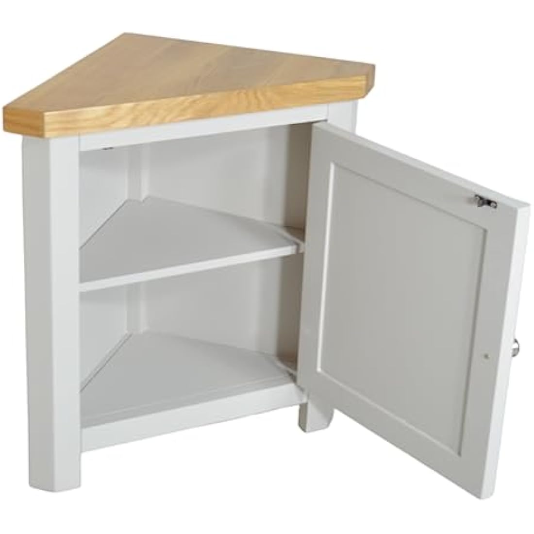 GROFurniture Painted Corner Cabinet, Painted Small Storage Cuboard, Triangle Unit Oak Top Cabinet for Livingroom, Bathroom & Hallway, Fully Assembled, Solid Built Small Corner Unit (Grey)