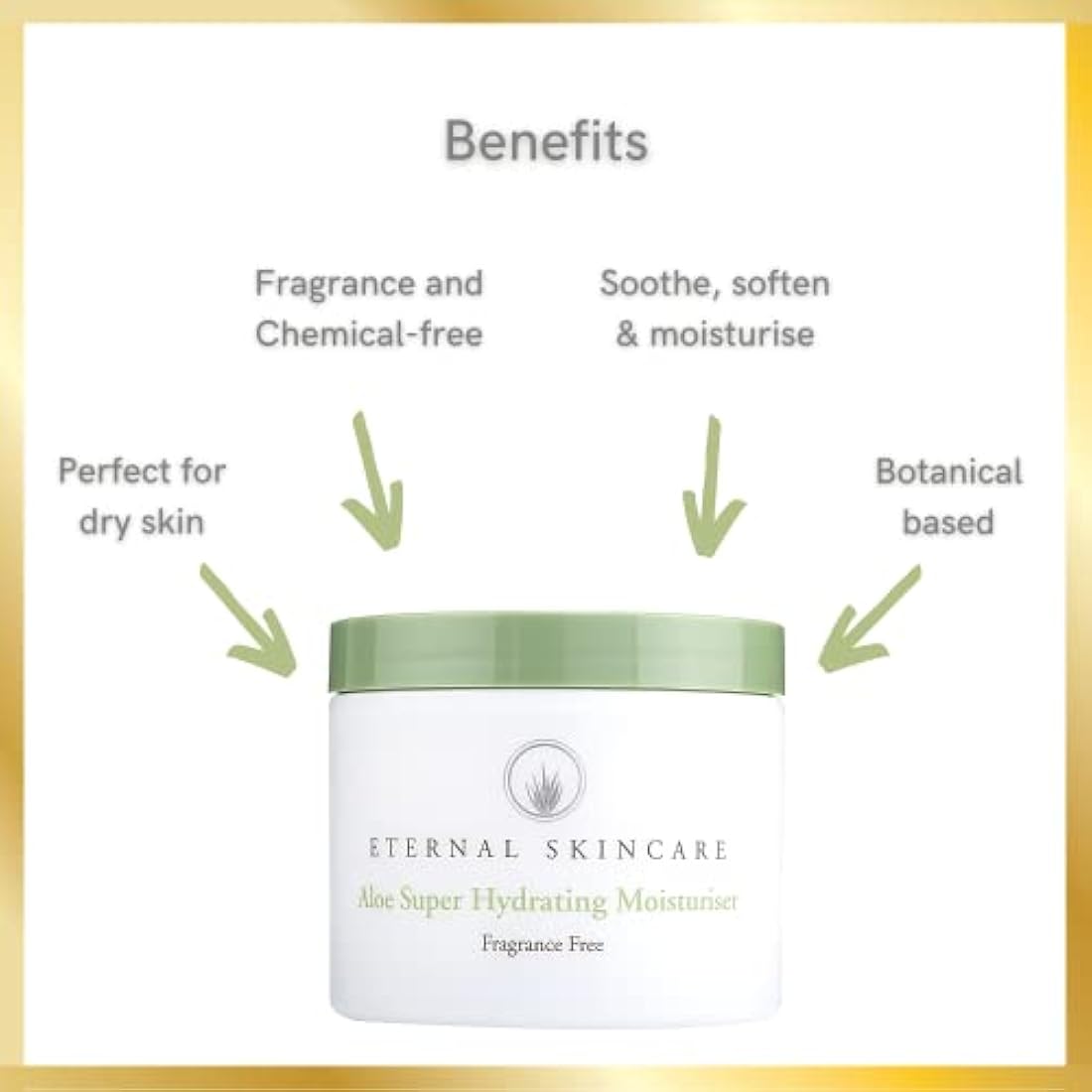 Eternal Skincare - Aloe Super Hydrating Moisturiser (225ml) Fragrance Free - Rich in Aloe Vera. For Dry and Sensitive Skin. For Body & Face. Made in UK.