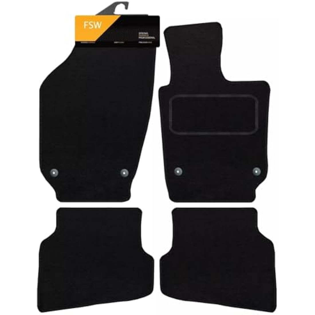 FSW - Car Floor Mats For Volkswagen Polo 2009-2018 - Tailored Mats - Black Carpet - Anti Slip Mat - Non Slip, Fitted With Clips & Granulated Backing - 4 Pc Floor Mat Only