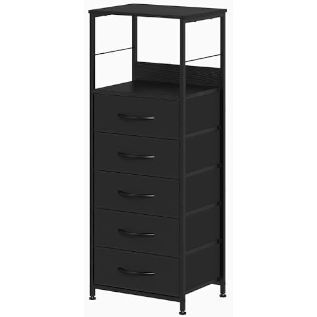 CADUKE Chest of Drawers, Tall Storage Tower with 5 Fabric Drawers for Bedroom, Sturdy Steel Frame & Wooden Top, Fabric Dresser for Living Room, Hallway, Entryway, Nursery, Black