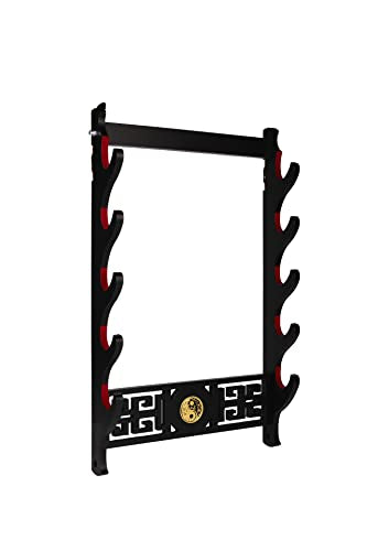 Dfdvye Sword Holder Katana Wall Mount - 5-Tier Tai Chi icon Velvet Padded Katana Holder Samurai Sword Display Rack Wand Lightsabe Wakizashi Sword