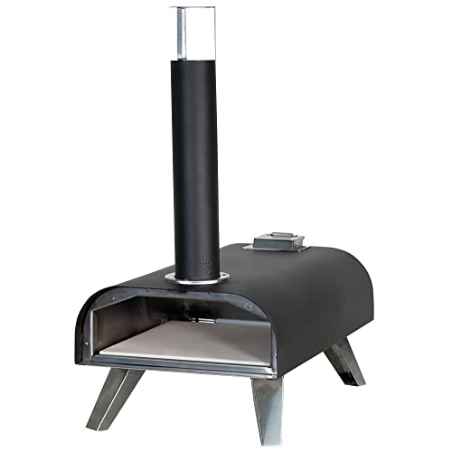 Zanussi ZPO1BPC Outdoor 12 Inch Wood Pellet Portable Wood Fired Pizza Oven with Paddle and Cover in Black, BBQ Oven & Smoker, Stainless Steel Foldable Legs