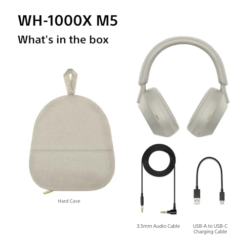 Sony WH-1000XM5 Hard Case Premium Noise Cancelling Wireless Over-Ear Headphones, Bluetooth, Clear Call Quality, Hi-Res Audio, Up to 30hr Battery Life, Includes Hard Case, iOS & Android - Black